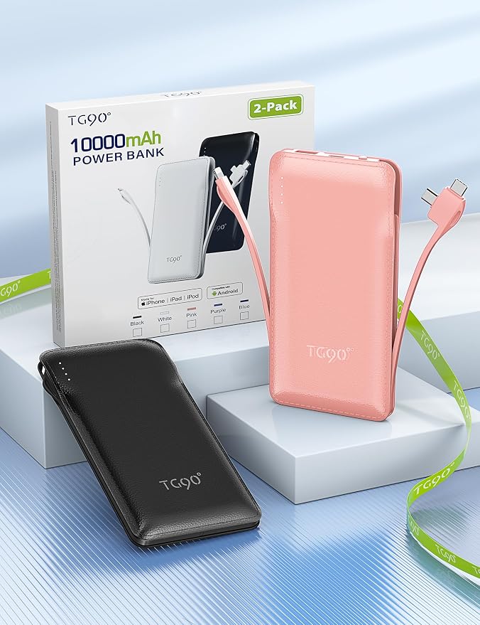 TG90° 2 Pack 10000mAh Portable Charger Slim Power Bank