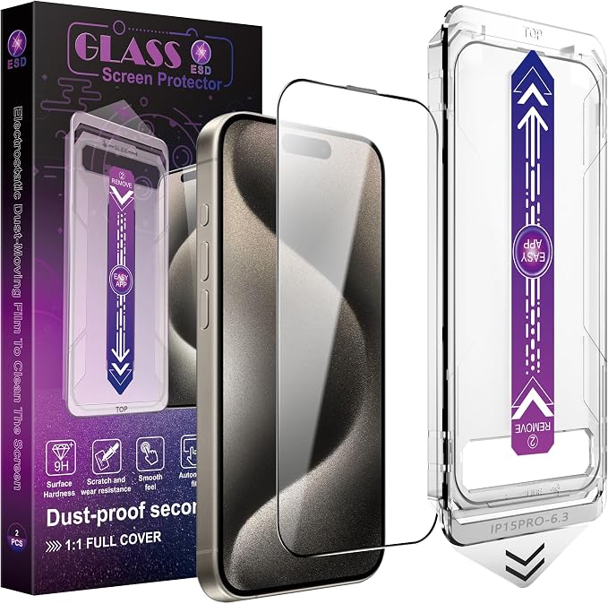 2 Pack Screen Protector for iPhone 16 Pro, 9H Tempered Glass, Full Coverage