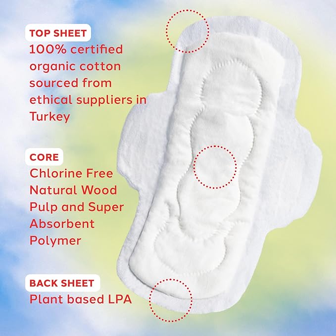 August Organic Cover Menstrual Pads for Women and Anyone Who Menstruates, Super Absorbency, 4 Organic Cotton Super Pads with Wings, Compostable Wrappers, Fragrance Free