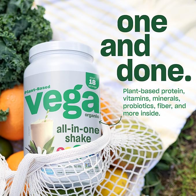 Vega Organic All-in-One Vegan Protein Powder, Chocolate - Superfood Ingredients, Vitamins for Immunity Support, Keto Friendly, Pea Protein for Women & Men, 14.7 oz (Packaging May Vary)