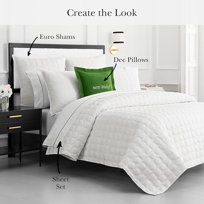 kate spade new york Noel King Quilt Bedding Set, 200 Thread Count and 100% Cotton Cover, All Season 3 Piece Reversible Bedding Set, Machine Washable, Marshmallow