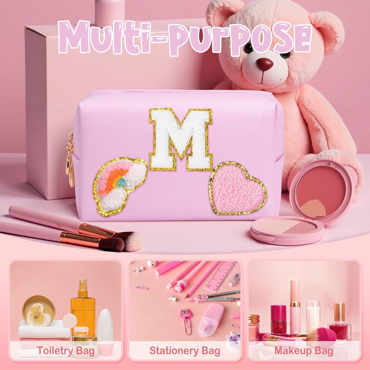 Birthday Gifts for Kids 4 5 6 7 8 9 10 11 12 year Old, Girl gifts Skin Care, Letter Pouch Cosmetic Toiletry Bag, Personalized Gift for Girl, Gift Bags