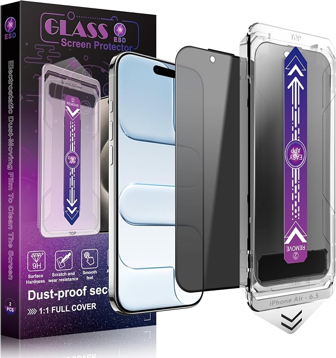 Privacy Screen Protector for iPhone Air 6.5-Inch, Auto Dust Removal, 9H