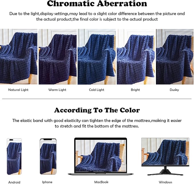 NEWCOSPLAY Super Soft Throw Blanket Navy Premium Silky Flannel Fleece 3D Waffle Checkered Lightweight Bed Blanket All Season Use (Dark Navy, Throw(50"x70"))