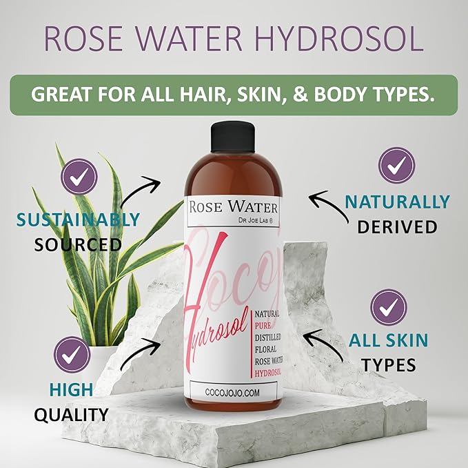 Rose Water Hydrosol - 8 oz & Sprayer - 100% Natural Pure Steam Distilled Bulgarian Rosewater Facial Floral Hydrating Toner Mist - Face Skin Hair Locs Dreads Body Bath Spray Spritz - Packaging May Vary