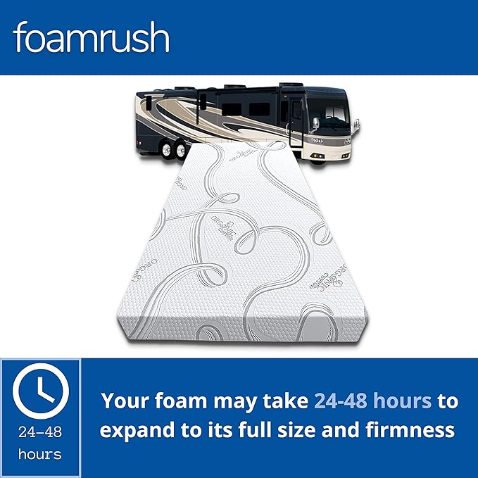 FoamRush 6-Inch Bunk (36" x 72") High Density Foam RV Mattress Replacement with Cotton Cover, Medium Firm, Pressure Relief, Travel Camper Trailer Truck, Made in USA, CertiPUR-US Certified