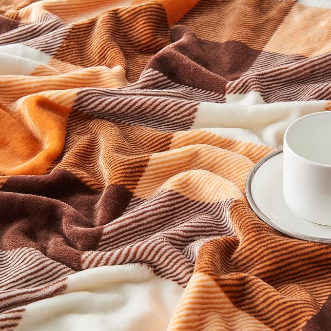SOCHOW Buffalo Plaid Flannel Fleece Throw Blanket 90 x 90 Inches, Soft Lightweight Cozy All Season Orange Checkered Blanket for Bed, Couch, Car