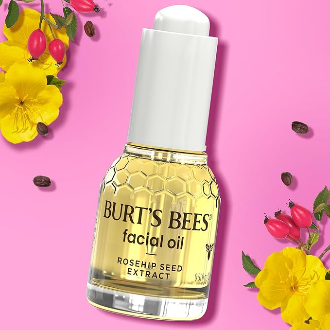Burt's Bees Gua Sha Face Oil With Rosehip Seed Extract, Reduces Appearance of Fine Lines and Wrinkles, Use with Ice Roller & Facial Tools, Natural Origin Skin Care, 0.51 fl. oz.