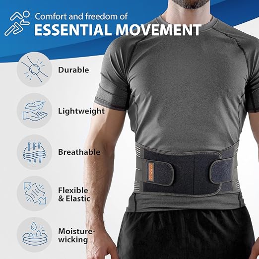 ORTONYX Lower Back Support Belt for Men and Women, Heavy Wok Lifting, Back pain Relief, Herniated Disc, Sciatica/Black L