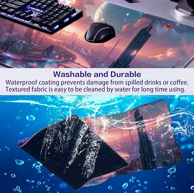 Digital Anime City Night View Office Art Desk Mat, Female Aesthetic Style