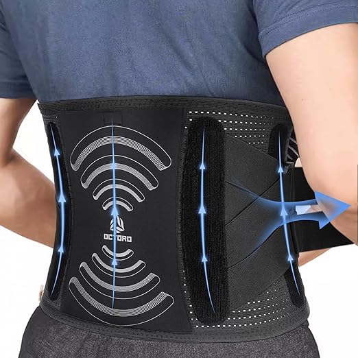 Back Brace for Men Women Lower Back Pain Relief with 7 Stays, Adjustable Support Weight Belt for Herniated Disc, Sciatica, Scoliosis, Breathable Lumbar Support Brace with Hot &Cold Pad Therapy Pocket (M (Waist 39''-55''))