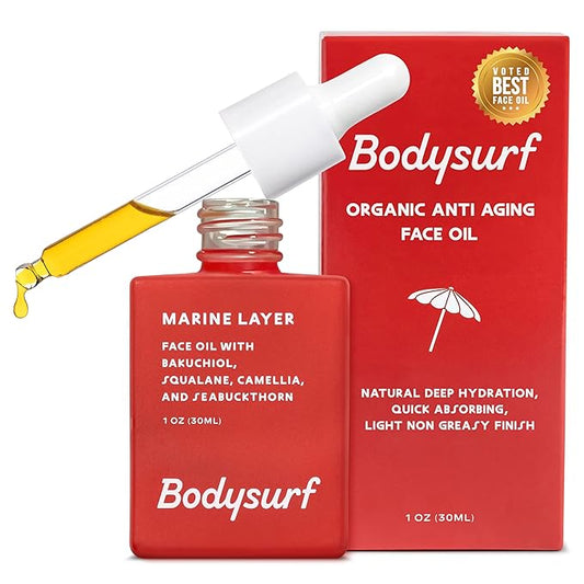 Bakuchiol Face Oil & Serum Alternative - Luxury Anti-Aging Facial Oil with Camellia, Seabuckthorn & Jojoba - Hydrating Organic Skincare Faceoil for Radiance & Wrinkles - Bodysurf Marine Layer (1oz)