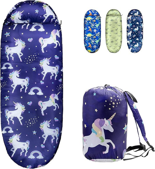 Kids Sleeping Bags for Girls – Unicorn Rainbow Star – Rioyalo YOLO 45 Camping Sleeping Bags for Kids with Carry Bag - Outdoor and Indoor (Unicorn-PL)