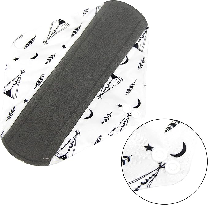 7pcs Set 1 pc Mini Wet Bag +6pcs Absorbent Reusable Sanitary Pads/Washable Cloth Menstrual Pads (L,Grey)