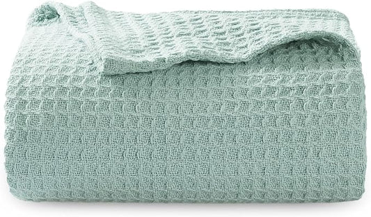 Bedsure 100% Cotton Blanket Twin XL Size for Bed - Breathable and Soft, Waffle Weave Blanket for Summer Spring, Mint, 66x90 inches