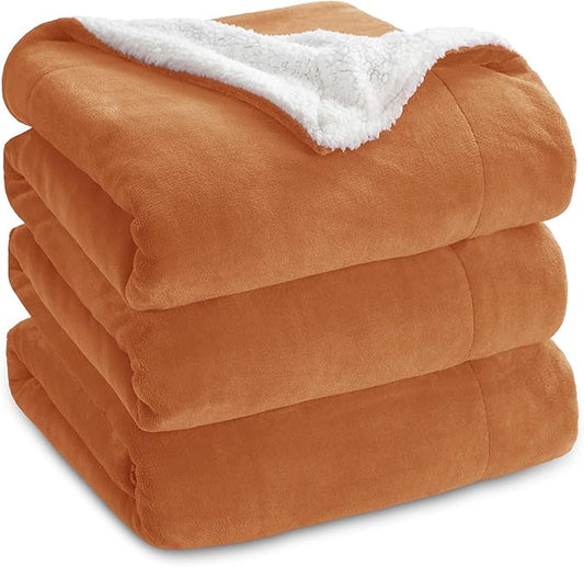 Bedsure Sherpa Fleece Blankets Queen Size for Bed - Thick and Warm, Soft Fuzzy Plush Queen Blanket for Winter, Burnt Orange, 90x90 Inches