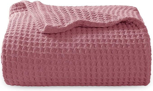 Bedsure 100% Cotton Blanket Twin XL Size for Bed - Breathable and Soft, Waffle Weave Blanket for Summer Spring, Dusty Rose, 66x90 inches