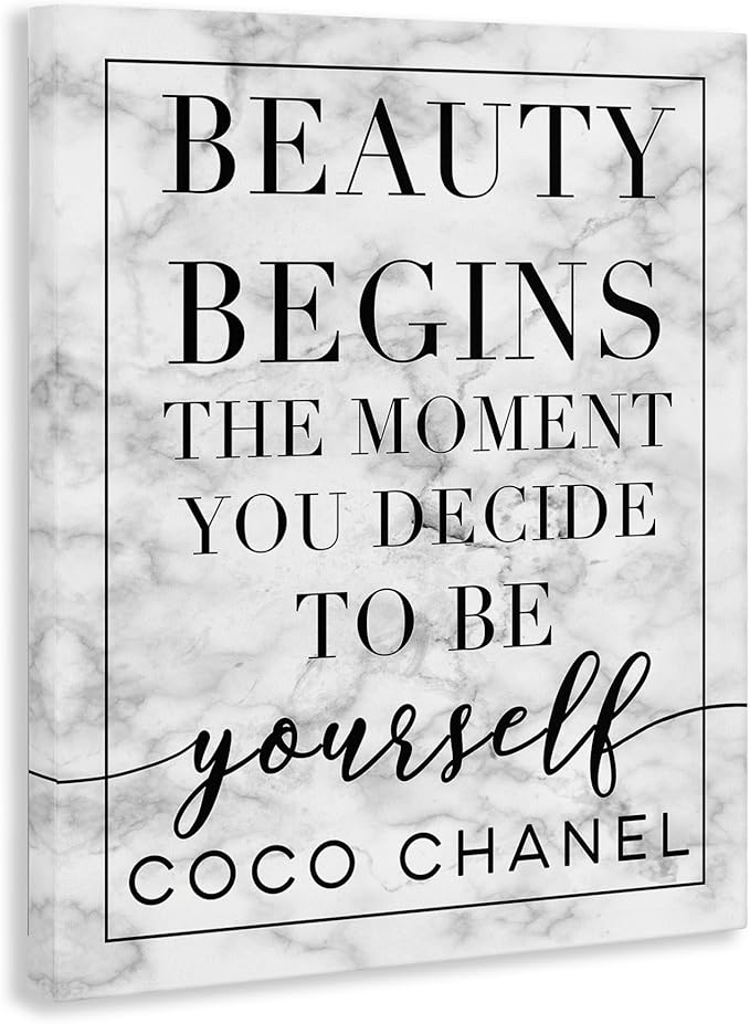 Stupell Industries Beauty Begins Once You Decide to Be Yourself White Marble Typography, Design by Daphne Polselli Wall Art, 36x48, Black