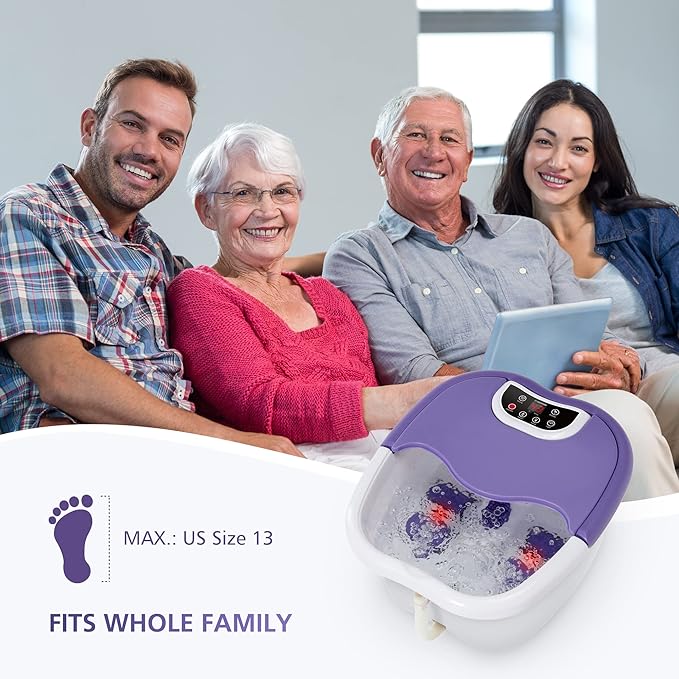 COMFIER Foot Spa Bath Massager with Heat, Pedicure Foot Spa with Bubbles, Red Light, Pumice Stone and Shiatsu Massage Rollers, Heated Bath Spa for Relaxation and Stress Relief (Purple)