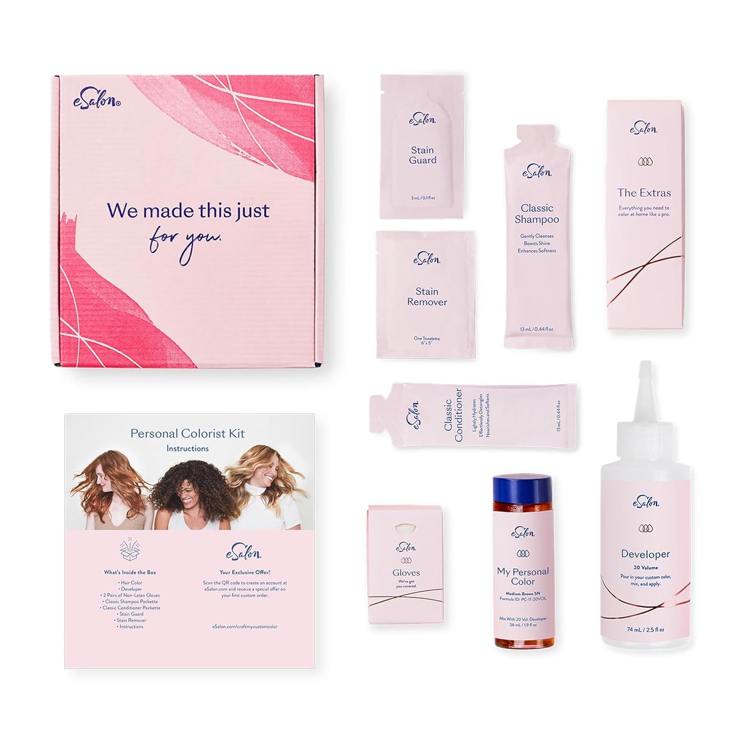 eSalon Permanent Hair Color & Hair Dye Complete Kit - Personal Colorist Kit for Up To 100% Gray Coverage for All Hair Types - Professional-Grade Ammonia-Free Hair Dye (Dark Blonde Intense Red 7RR)