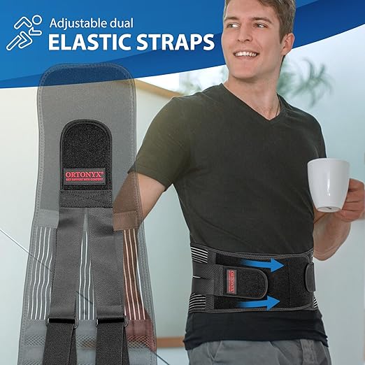 ORTONYX Lower Back Support Belt for Men and Women, Heavy Wok Lifting, Back pain Relief, Herniated Disc, Sciatica/Black L