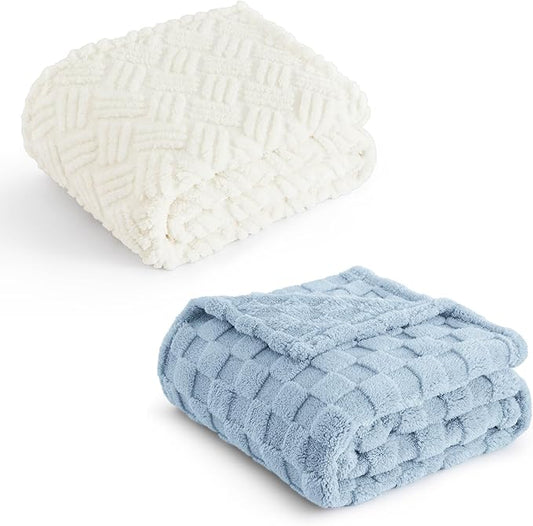 Bedsure Sea Blue Fleece Blanket,60x80 Inches&White Throw Blanket,50x60 Inches