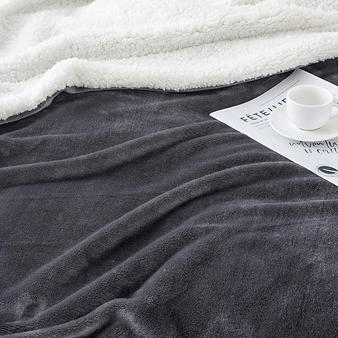 IR Imperial Rooms Grey Sherpa Fleece Throw Blanket for Bed - Wholesale Bulk Pack of 16 Sherpa Blankets - Soft Fluffy Throw Blankets for Hotels, Guest Bedroom, 50x60 Inches