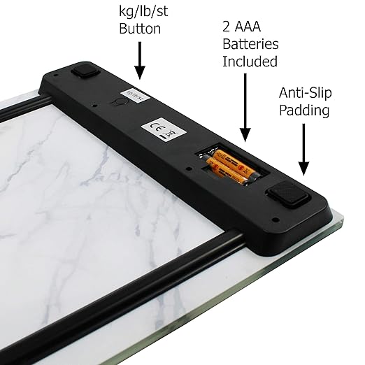 Marble Digital Scale | Glass Digital Weight Scale | Marble Finish | Marble Bathroom Décor Scale| 395 Pound Capacity | Bathroom Scales for Weight | Digital Scale for Body Weight | Glass Scale Weight