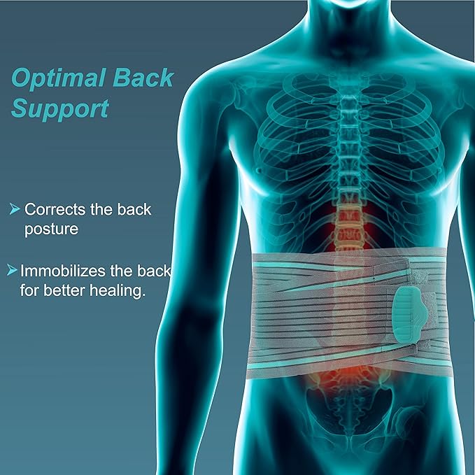 TYNOR Lumbar Support Belt Breathable Compression Lower Back Brace, Adjustable Waist Lumbar Support Brace for Men & Women, Herniated Disc, Sciatica, Back Pain & Heavy Lifting (XL, Grey)
