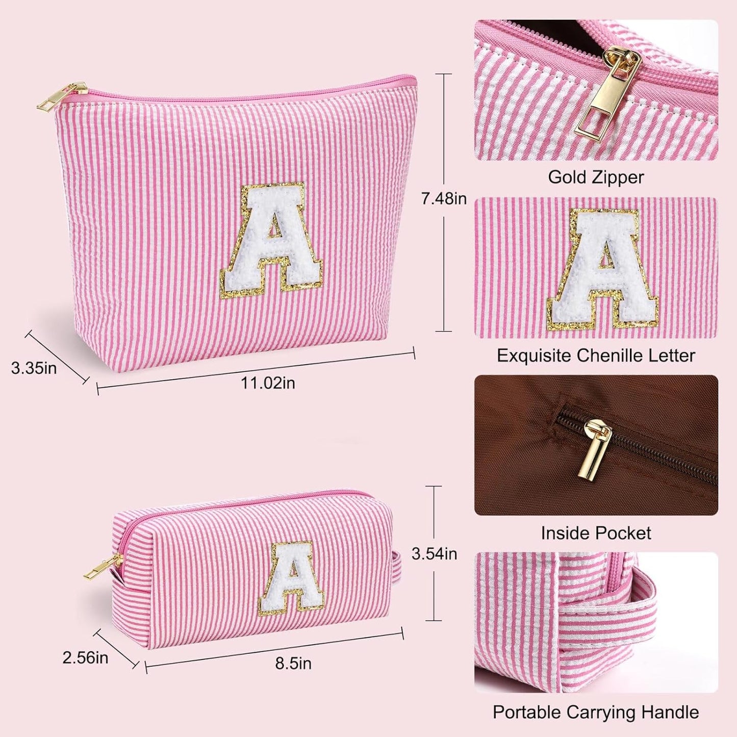 YOOLIFE Preppy Makeup Bag for Women - Personalized Cute Makeup Pouch for Girlfriend Bridesmaid Wife | Cosmetic Travel Toiletry Bag for Friend | Birthday Gift Idea for Her Mom Preppy Stuff Pink C