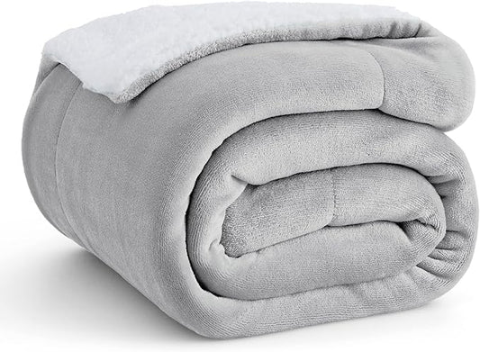 Bedsure Sherpa Fleece Throw Blanket Twin Size for Couch - Thick and Warm, Soft Fuzzy Plush Twin Blanket for Winter, Light Grey, 60x80 Inches