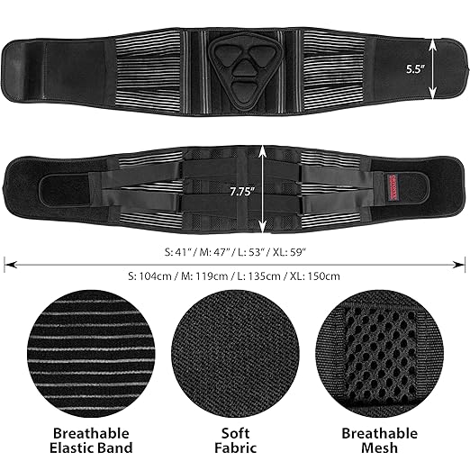 ORTONYX Lower Back Support Belt for Men and Women, Heavy Wok Lifting, Back pain Relief, Herniated Disc, Sciatica/Black L