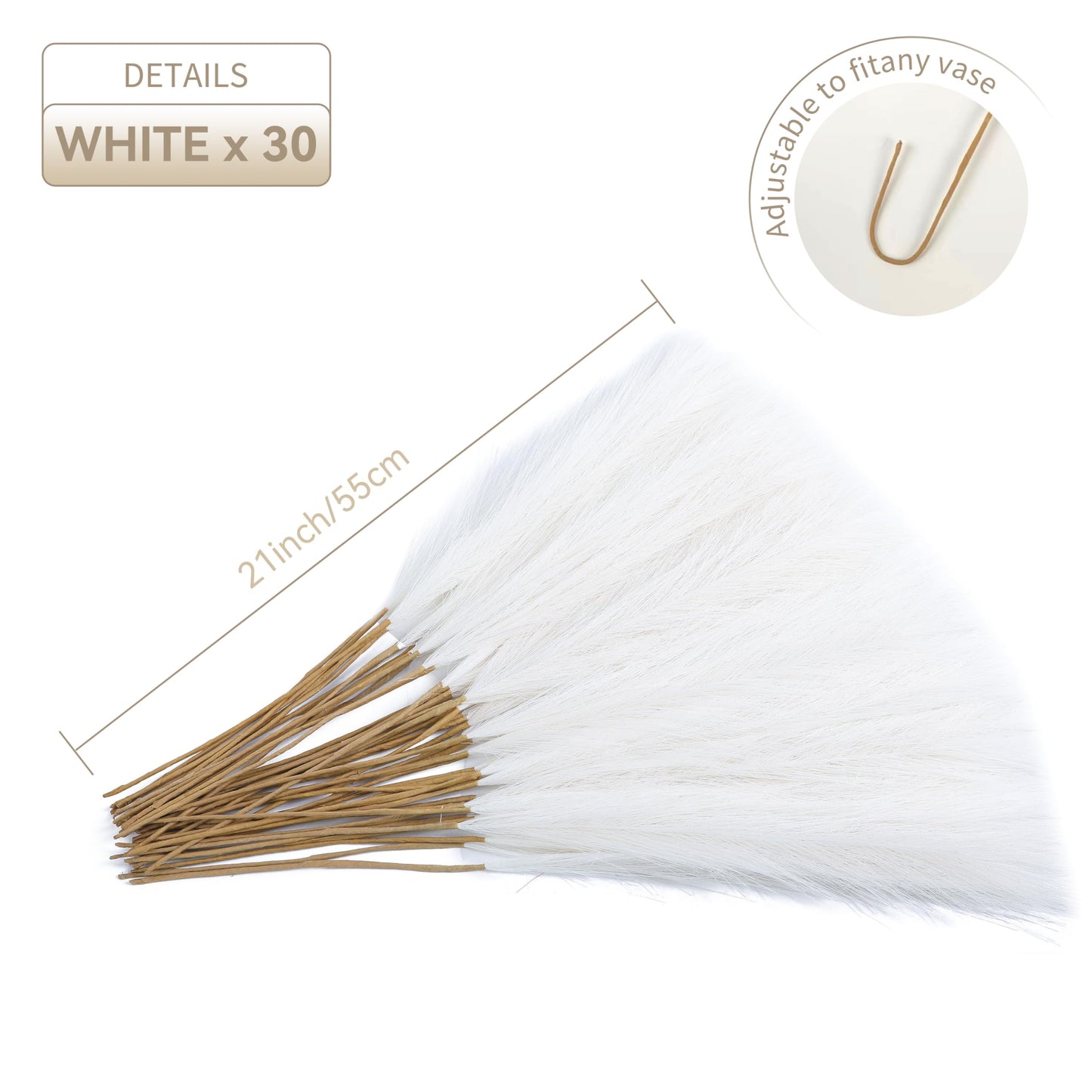Wttisel 30pcs 22" White Pampas Grass - Faux Pampas Grass Decor Short Artificial Pampas Grass for Boho Home Wedding Mothers Day Decoration