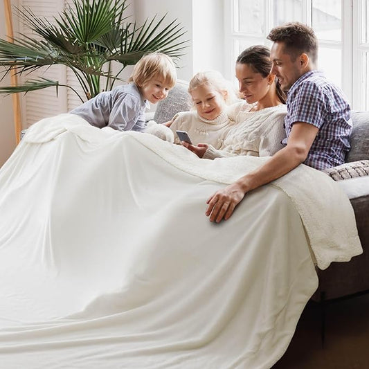 Bedsure Sherpa Fleece Oversized Cal King Blankets for Bed - Thick and Warm, Soft Fuzzy Plush Large Blanket for Winter, White, 112x98 Inches