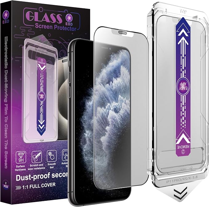 2 Pack Matte Screen Protector for iPhone X/iPhone XS/iPhone 11 Pro, 9H Tempered