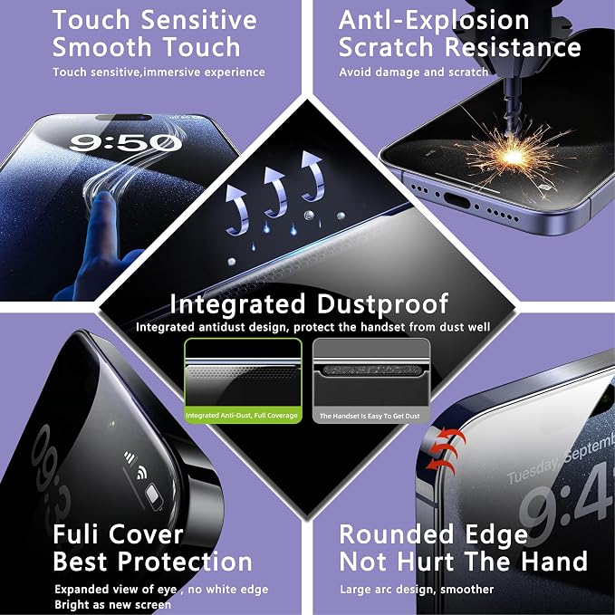 2 Pack Matte Screen Protector for iPhone 16 Pro, 9H Tempered Glass, Full