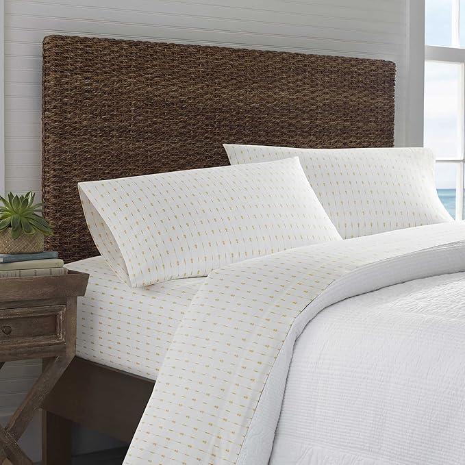Tommy Bahama - King Sheets, Cotton Percale Bedding Set, Crisp & Cool, Stylish Bedding Set (Pineapple Pinstripe Yellow, King)