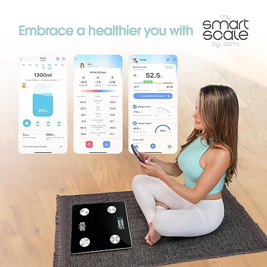 Powerfit Smart Scale for Body Weight - Digital Weight Scale for Men and Women, Body Scale Weight, Weighing Machine, Digital Bathroom Scale for Body Weight with BMI, Body Fat, Muscle Mass