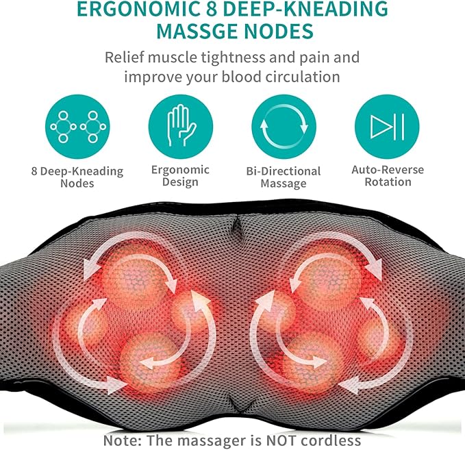 Shiatsu Neck and Back Massager with Soothing Heat, Nekteck Electric Deep Tissue 3D Kneading Massage Pillow for Shoulder, Leg, Body Muscle Pain Relief, Home, Office, and Car Use