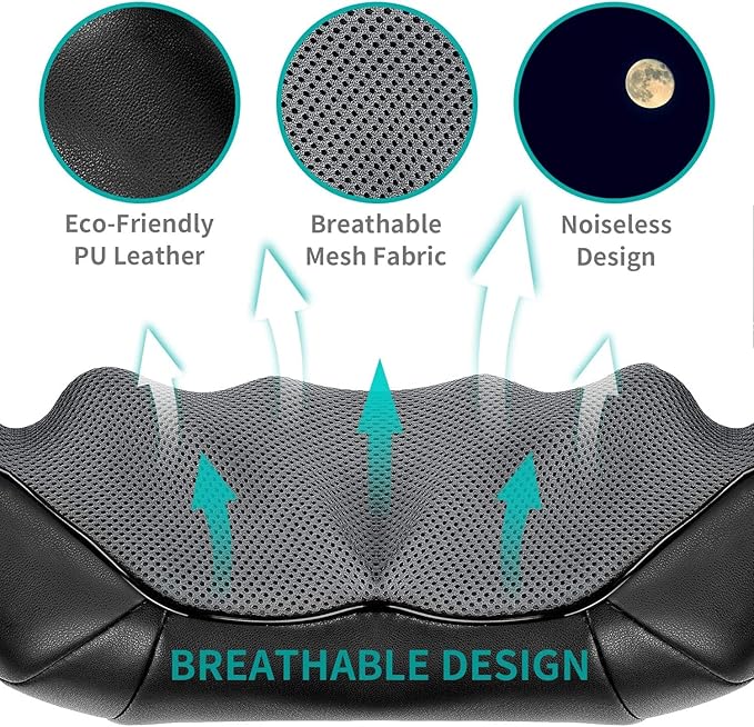 Nekteck Shiatsu Neck and Back Massager with Soothing Heat, Electric Deep Tissue 3D Kneading Massage Pillow for Shoulder, Leg, Full Body Muscle Pain Relief, Car, Office and Home Use