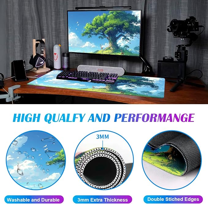 Simple and Cute Anime Landscape Computer Mouse Pad, Large Green Plant Outdoor