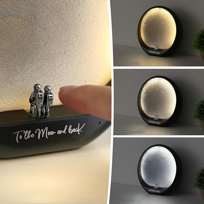 mamre Astronaut Couple Lunar Lamp Moon Light 3D Moon Rechargeable Night Light Gift Home Decor Lighting for Anniversary Birthday Valentine's Day Christmas