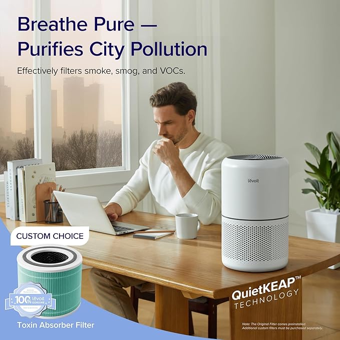 LEVOIT Air Purifier for Home Allergies Pets Hair in Bedroom, Covers Up to 1074 ft² by 56W High Torque Motor, 3-in-1 Filter, Sleep mode, Remove Dust Smoke Pollutants Odor, Core 300-P, White, 2 Pack