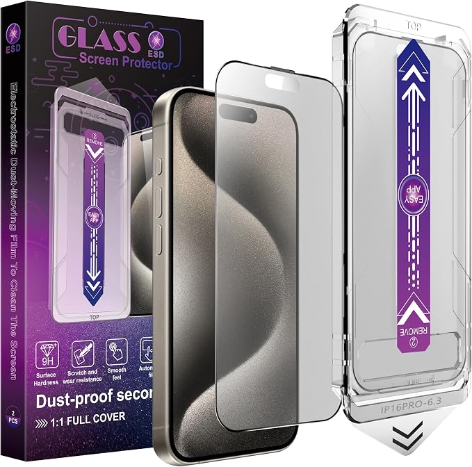 2 Pack Matte Screen Protector for iPhone 16 Pro, 9H Tempered Glass, Full