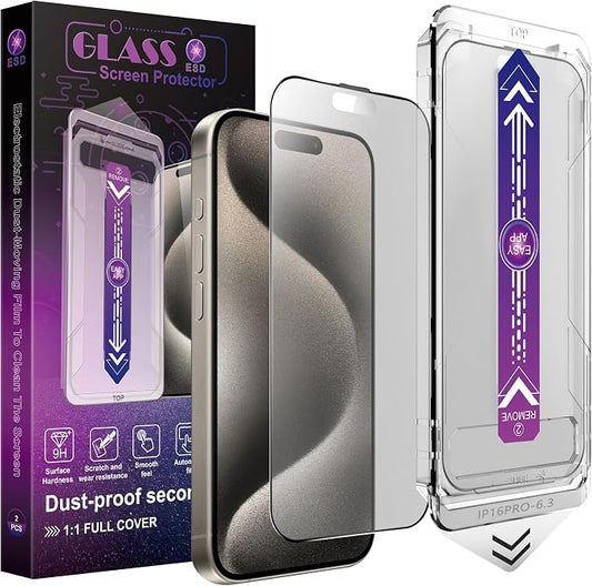 2 Pack Matte Screen Protector for iPhone 16 Pro, 9H Tempered Glass, Full