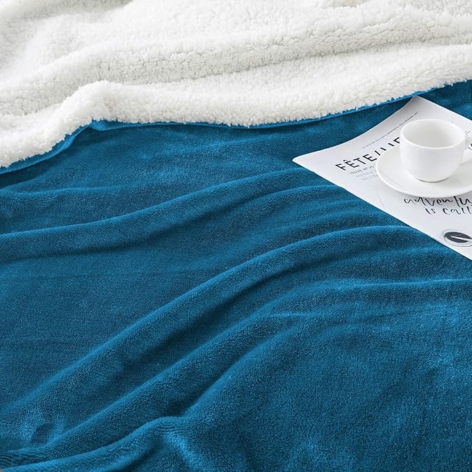 IR Imperial Rooms Sherpa Blankets Queen Size - Thick and Warm Blankets for Winter, Reversible Soft and Fuzzy Fluffy Queen Size Blanket for Bed, Teal, 90x90 Inches