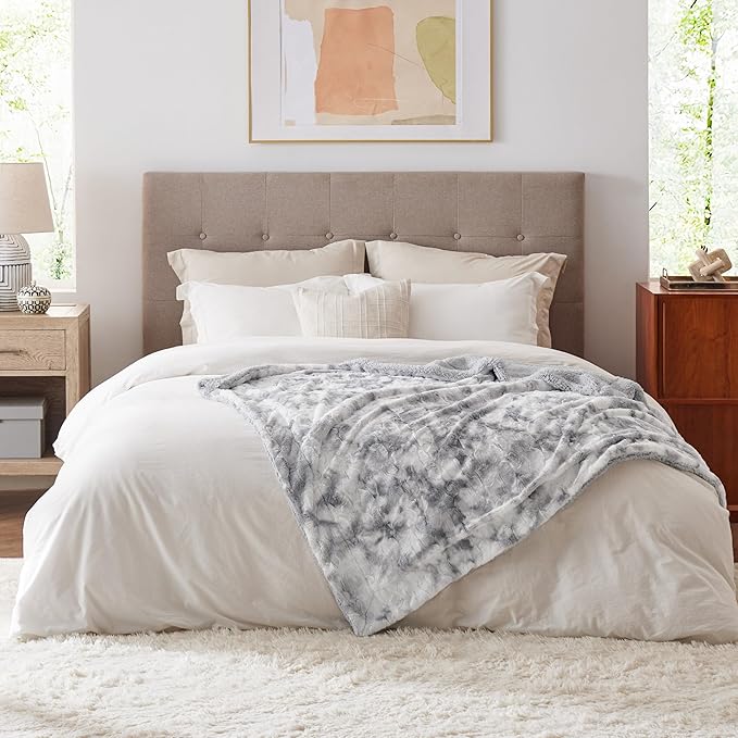 Bedsure Sherpa Blanket Twin Size - Soft, Fuzzy & Fluffy Faux Fur - Warm, Cozy Blanket for Couch, Sofa and Bed, Tie Dye Design, Light Grey, 60x80 Inches