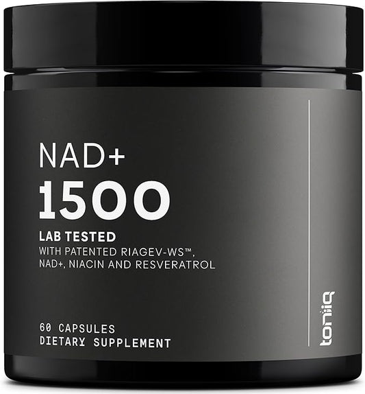 Toniiq Ultra High Strength 1500mg NAD+ Supplement - Clinically Studied Ingredients with Patented RiaGev-WS™, Resveratrol, and Niacin - 60 Capsules