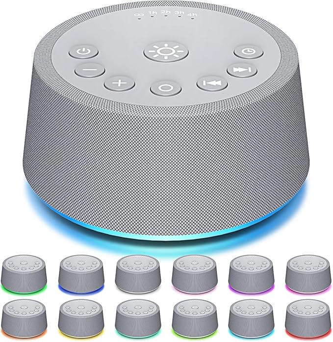 Sleep White Noise Sound Machines 32-Level Volume 30 Sounds 12 Colors Light 5 Timers Adjustable Light Brightness Compact for Everyone Travel Gift Memory Function