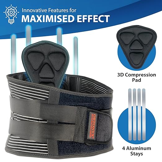 ORTONYX Lower Back Support Belt for Men and Women, Heavy Wok Lifting, Back pain Relief, Herniated Disc, Sciatica/Black L